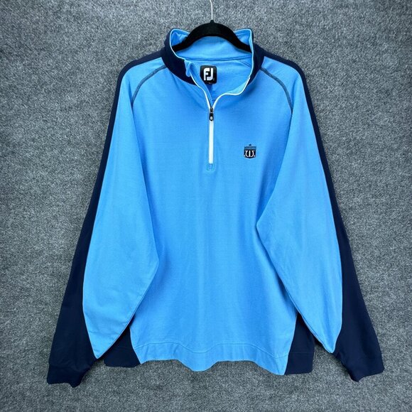 FJ Footjoy Jacket Mens Large Blue 1/4 Zip Pullover Golf Knit Stretch Long Sleeve - Picture 1 of 15
